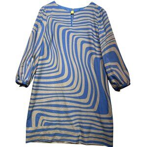 Tahari Arthur S. Levine Women's Elton Dress Size 8 Blue Gray Oahu Waves Back Zip